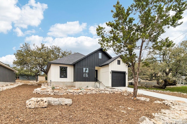 modern farmhouse style home with a garage