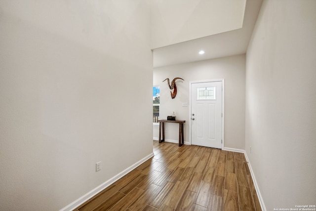 entryway with light hardwood / wood-style flooring