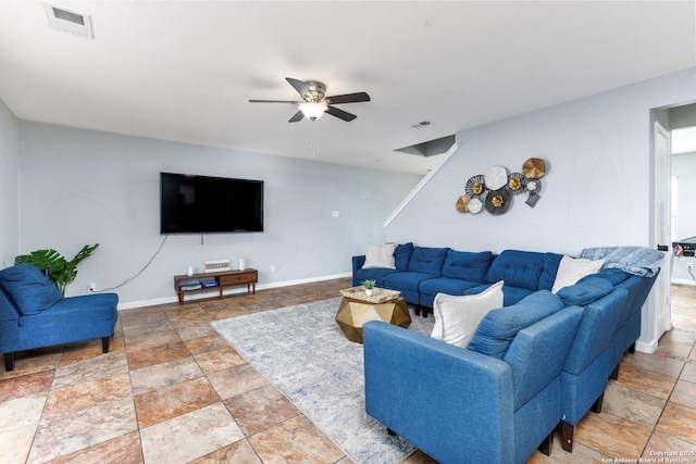 living room with ceiling fan