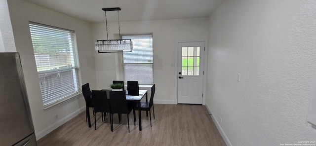 dining area with hardwood / wood-style floors