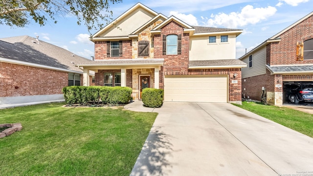 view of front of property featuring a garage and a front yard