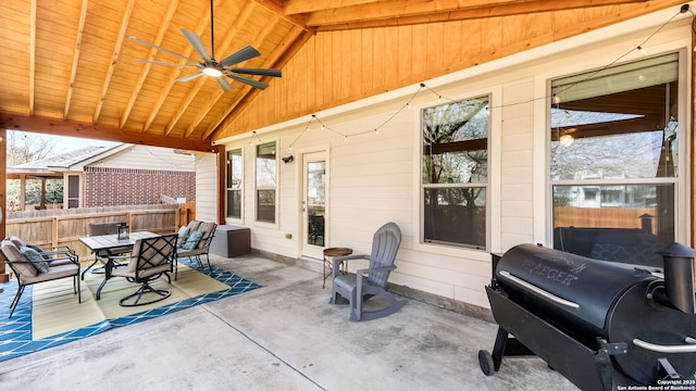 view of patio with grilling area and ceiling fan