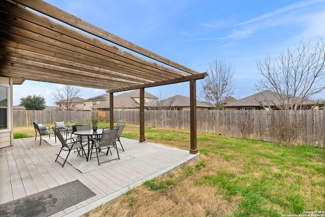 view of yard featuring a deck and a pergola