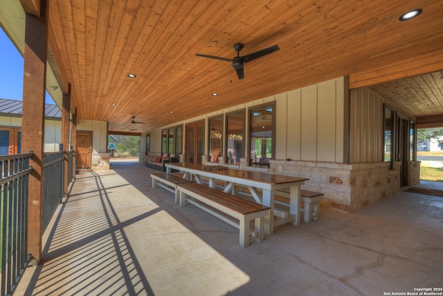 view of patio featuring ceiling fan