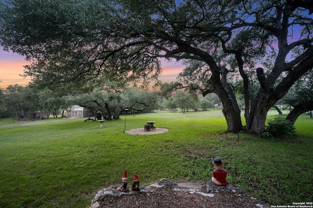 view of yard at dusk