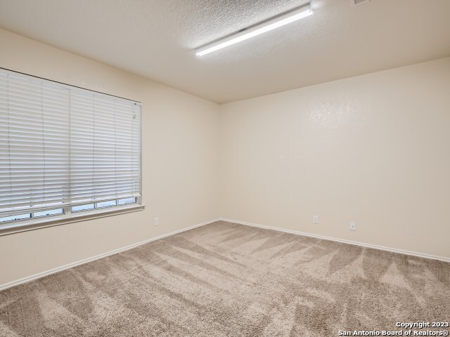 spare room featuring carpet floors and a textured ceiling