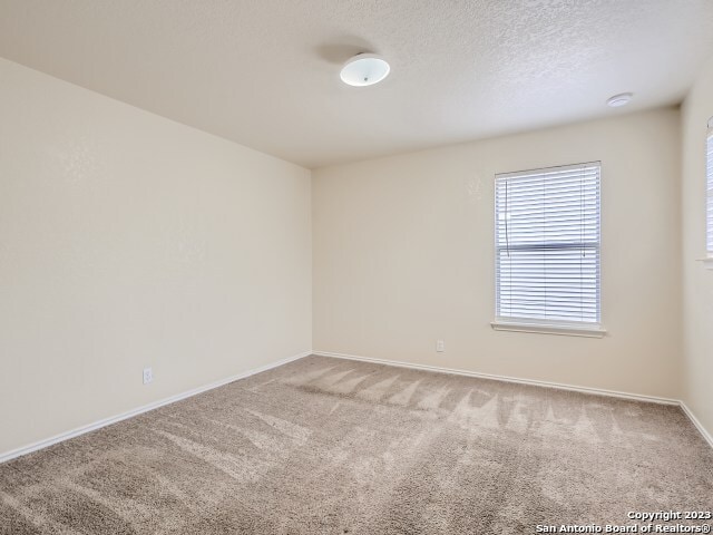 unfurnished room featuring carpet flooring and a textured ceiling