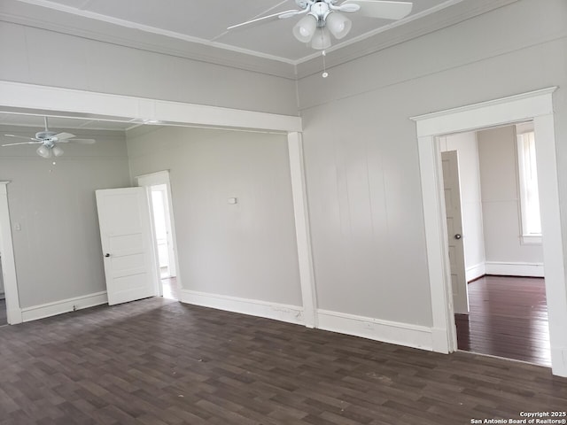 916 5th St, Orange, TX 77630 - spare room featuring ornamental molding, dark hardwood / wood-style floors, and ceiling fan