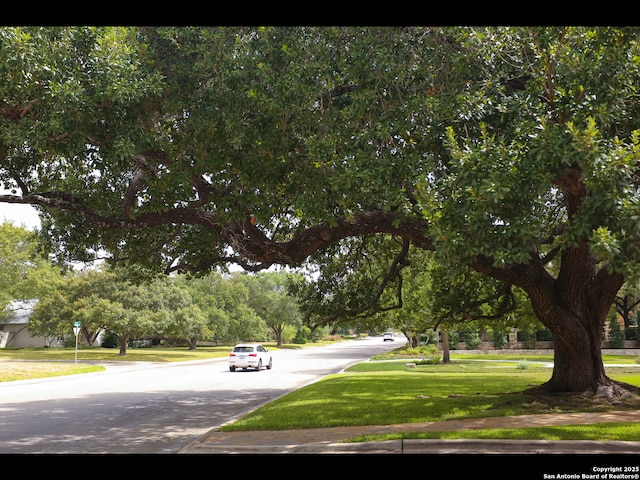 view of property's community featuring a lawn