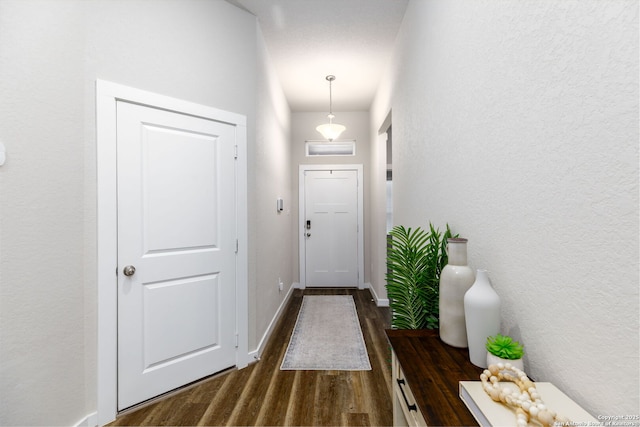 doorway with dark hardwood / wood-style flooring