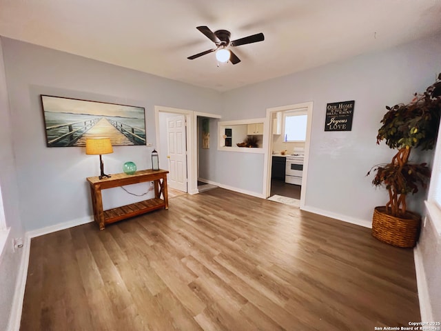 interior space featuring hardwood / wood-style floors and ceiling fan