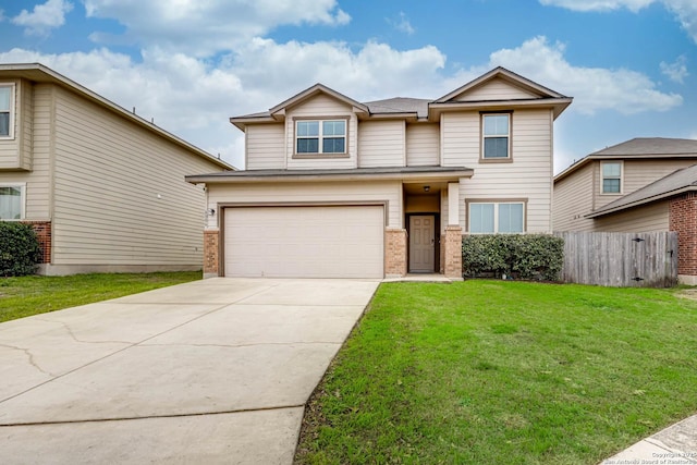 view of front of house with a garage and a front lawn