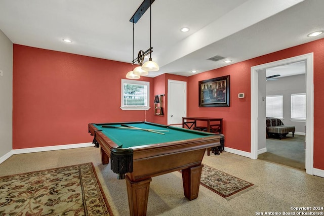 game room with billiards and a healthy amount of sunlight