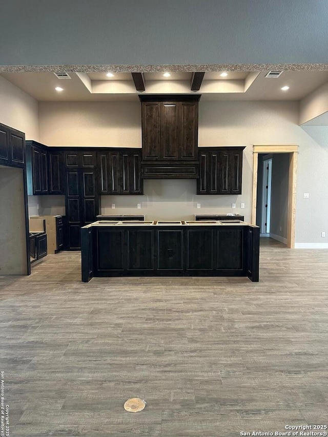 kitchen featuring light hardwood / wood-style floors and ventilation hood