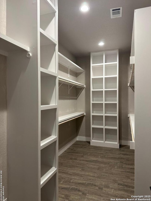 walk in closet featuring dark hardwood / wood-style flooring