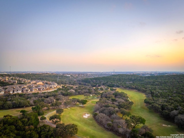 view of aerial view at dusk