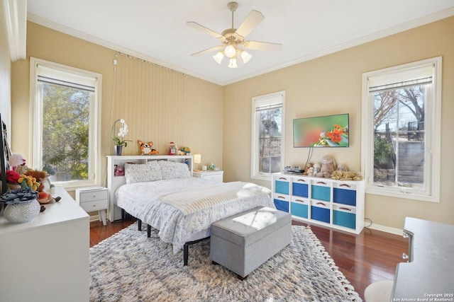 bedroom featuring multiple windows and dark wood-type flooring