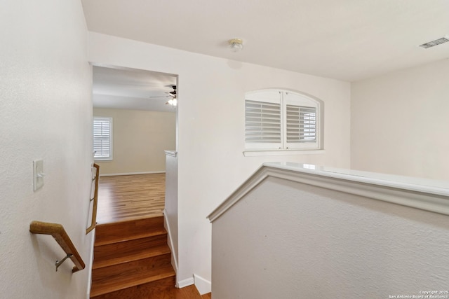 stairway with wood-type flooring