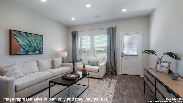 living room with dark wood-type flooring