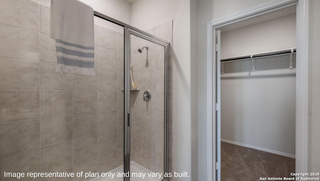 bathroom featuring a shower with door