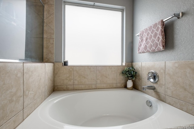 bathroom with plenty of natural light and a washtub