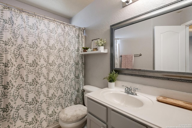 bathroom with vanity, toilet, and walk in shower