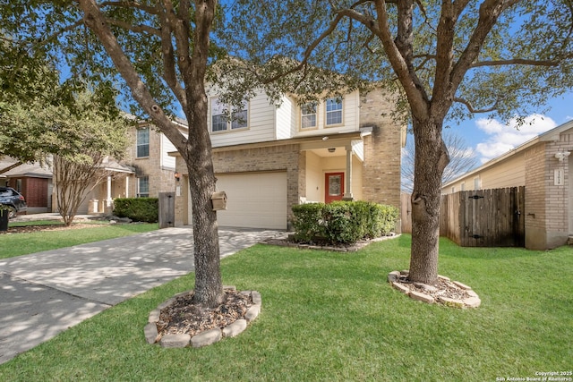 view of front facade with a garage and a front lawn