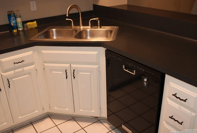 kitchen featuring white cabinetry, sink, dishwasher, and light tile patterned flooring