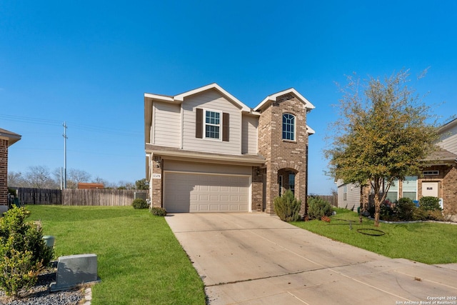 view of front property with a garage and a front yard