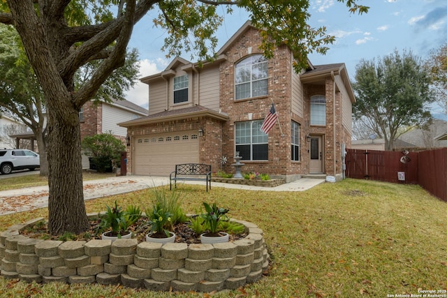 view of front of house with a garage and a front lawn