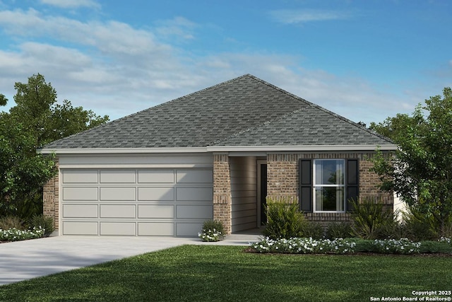 view of front of home with a garage and a front yard