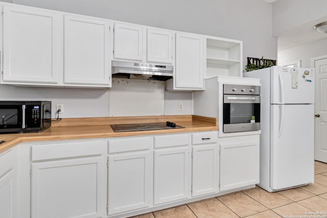 kitchen with white cabinetry and black appliances