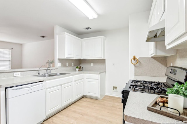 kitchen with light countertops, visible vents, stainless steel gas stove, a sink, and dishwasher