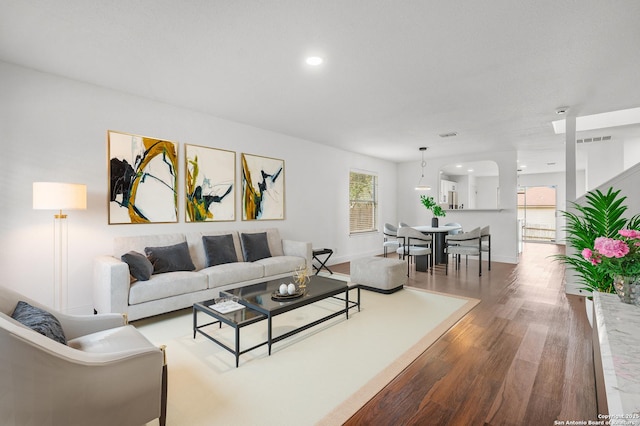 living room with hardwood / wood-style floors