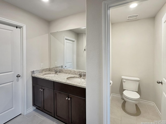 bathroom with tile patterned floors, toilet, and vanity