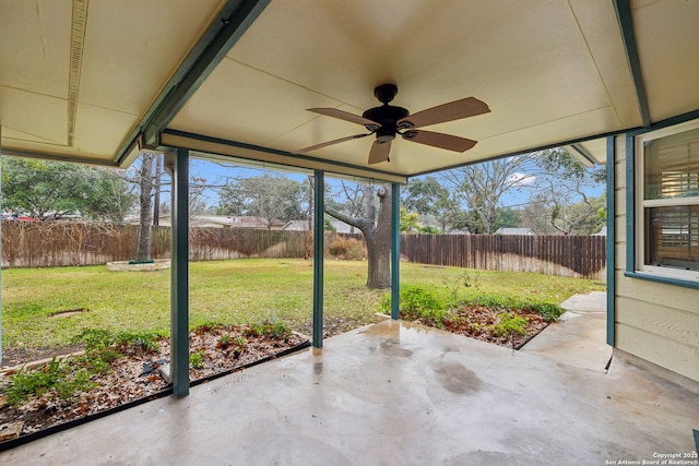 view of patio featuring ceiling fan