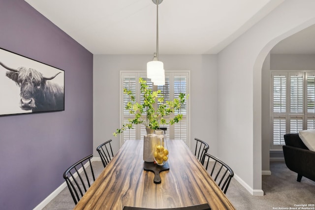 view of carpeted dining room