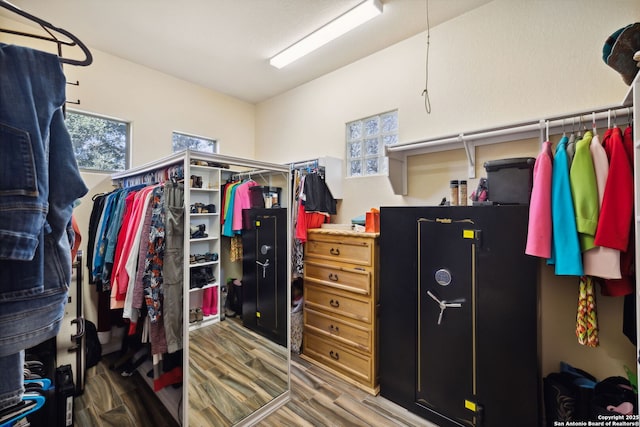 spacious closet featuring dark hardwood / wood-style flooring