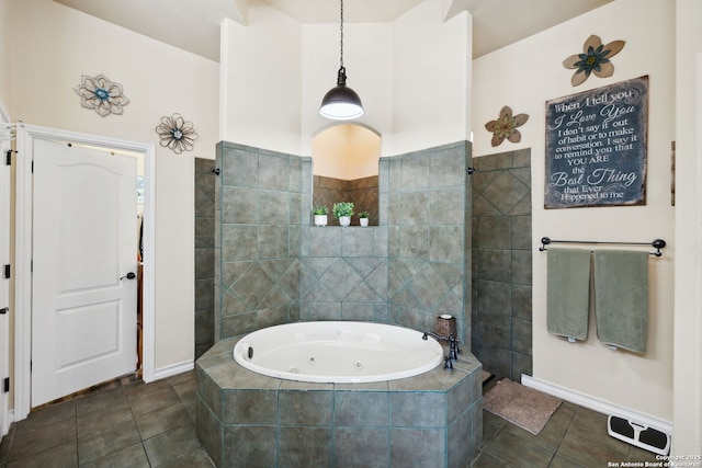 bathroom featuring tile patterned floors and plus walk in shower