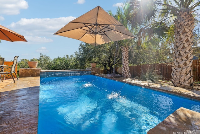 view of pool featuring pool water feature