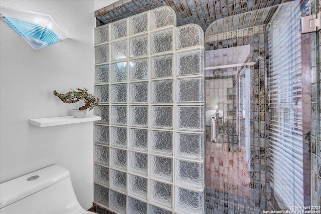 bathroom with toilet and tiled shower