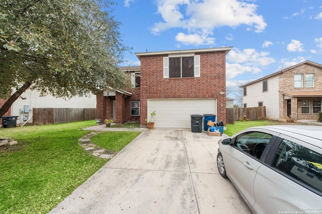 view of front property featuring a garage and a front lawn