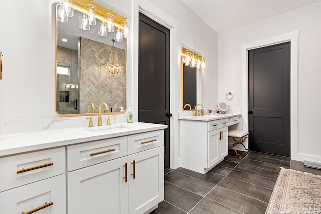 bathroom with vanity and walk in shower