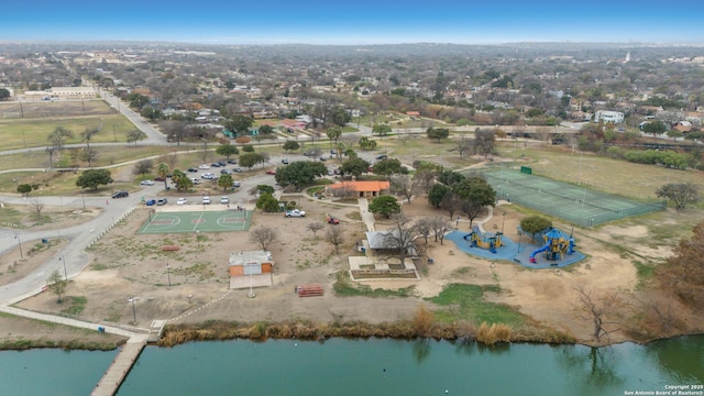 bird's eye view featuring a water view
