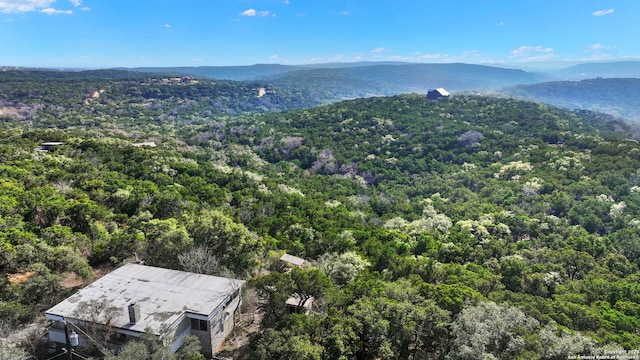 bird's eye view with a forest view and a mountain view