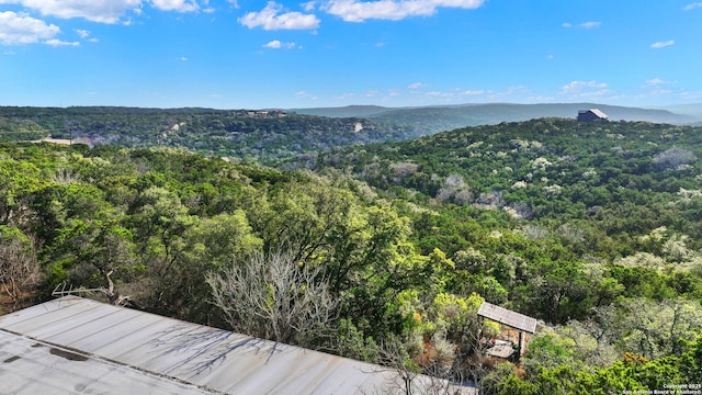 property view of mountains featuring a wooded view