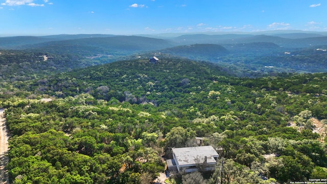 bird's eye view with a mountain view and a view of trees