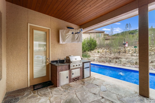 view of patio with area for grilling, sink, and an outdoor kitchen