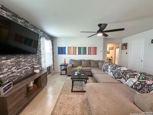 living room featuring ceiling fan