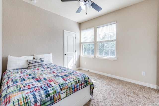 bedroom with carpet flooring and ceiling fan